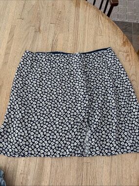 Reformation Navy and White Floral A-Line Skirt